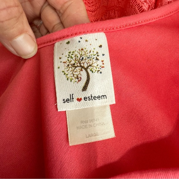 Self Esteem Salmon Color Lace V-Neck Sleeveless Fringe Edge Top - Picture 5 of 7